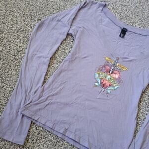 Bon Jovi Vintage Y2K Rock Band Grunge Heart Babydoll Top Long Sleeve Medium